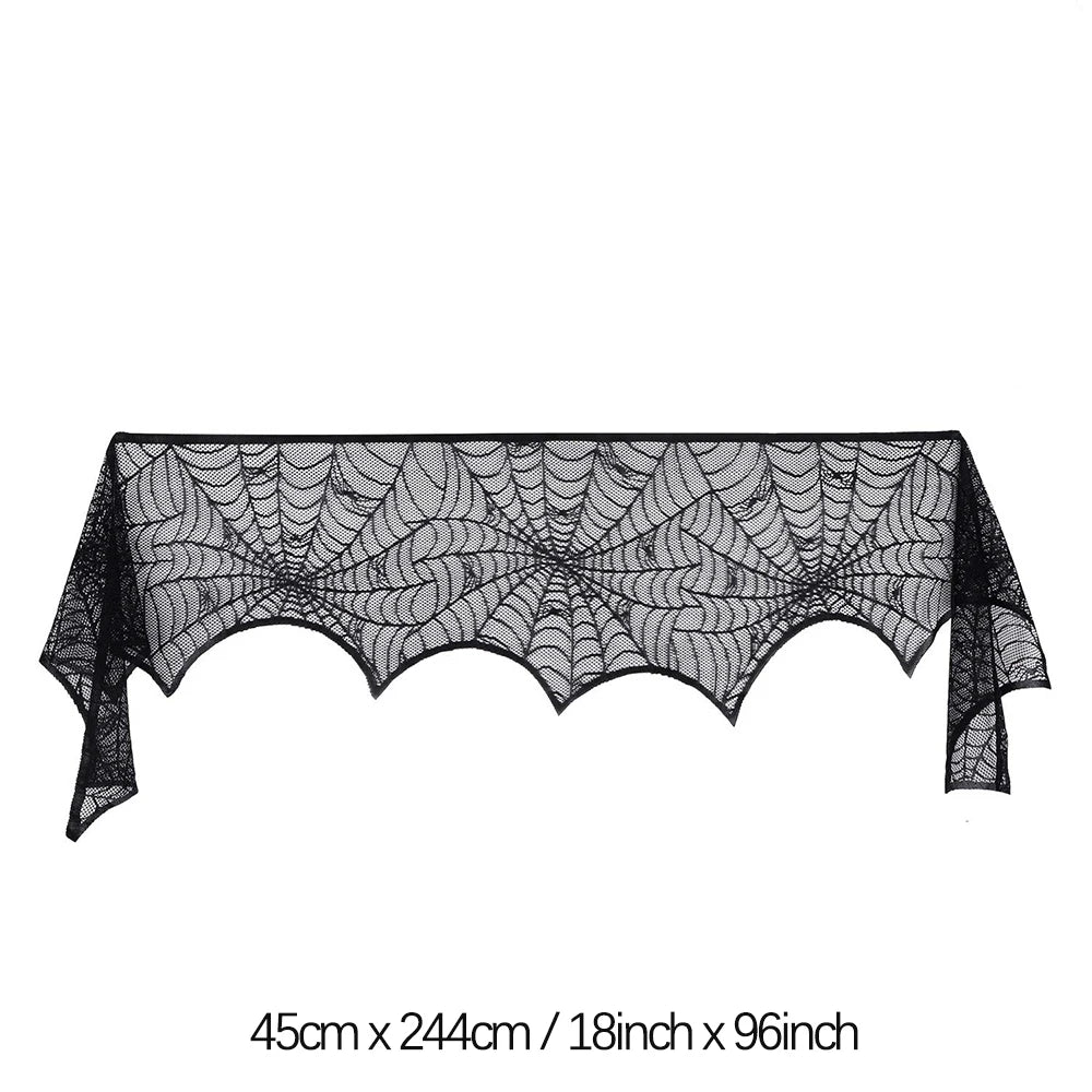 Chemin de Table d'Halloween Toile d'Araignée Noire