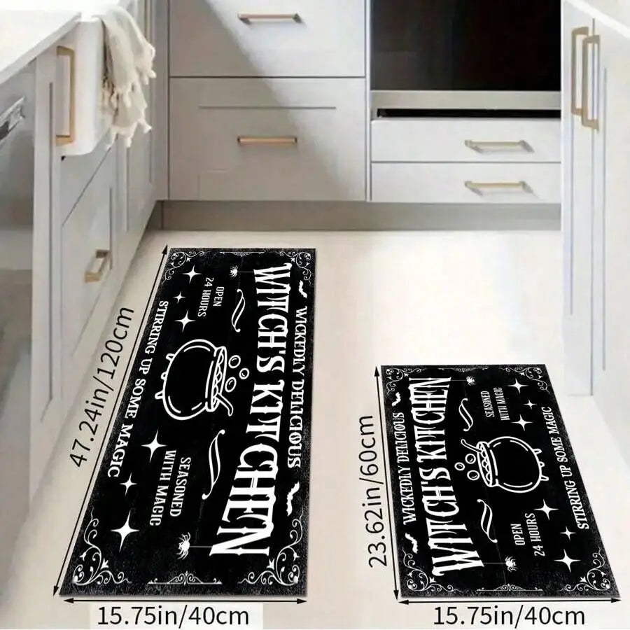 Tapis de Cuisine Noir "Witch's Kitchen" à Chaudron