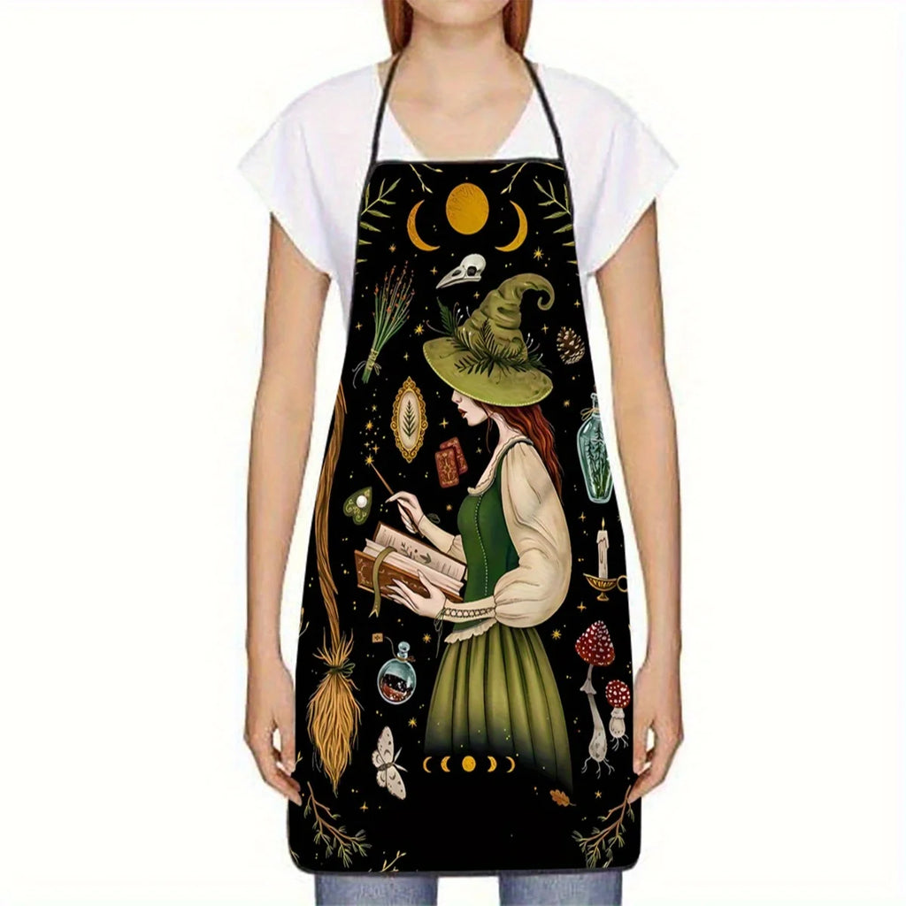 Tablier de Cuisine à Motif Sorcière et Lunes Mystiques