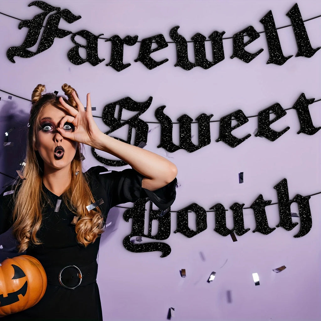 Bannière de Fête Gothic Noire Pailletée "Farewell Sweet Youth"