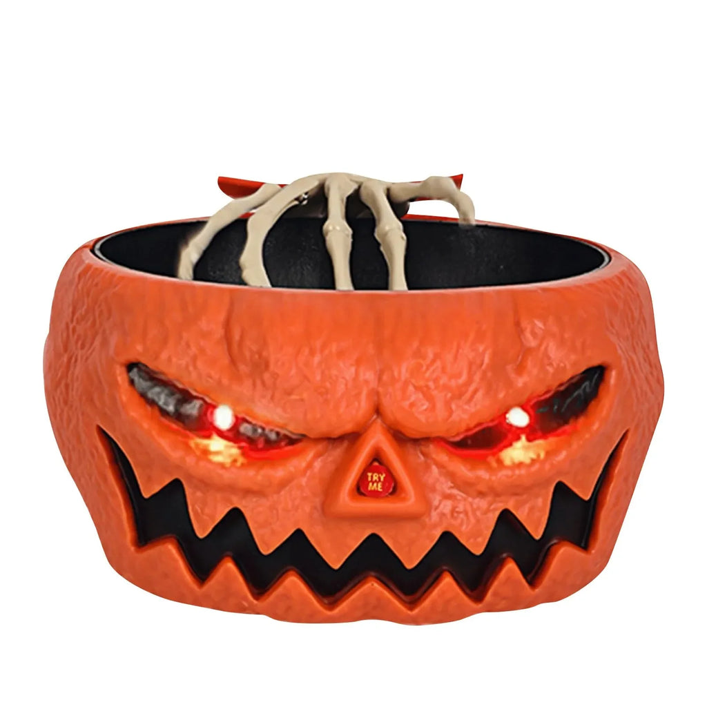 Seau Crâne Halloween avec Yeux Lumineux et Main Squelette