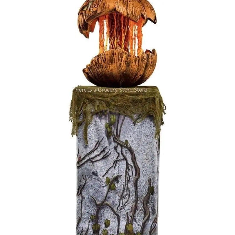 Citrouille Lumineuse Effrayante sur Socle Ancien