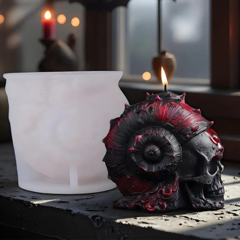 Bougie Crâne Bicolore Noir et Rouge avec Roses Sculptées