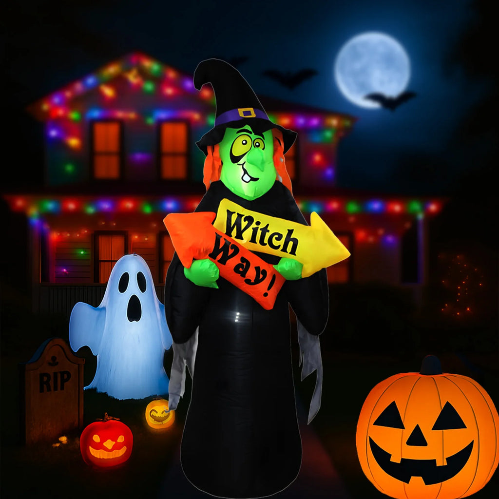 Fantôme Gonflable d'Halloween avec Chapeau de Sorcier