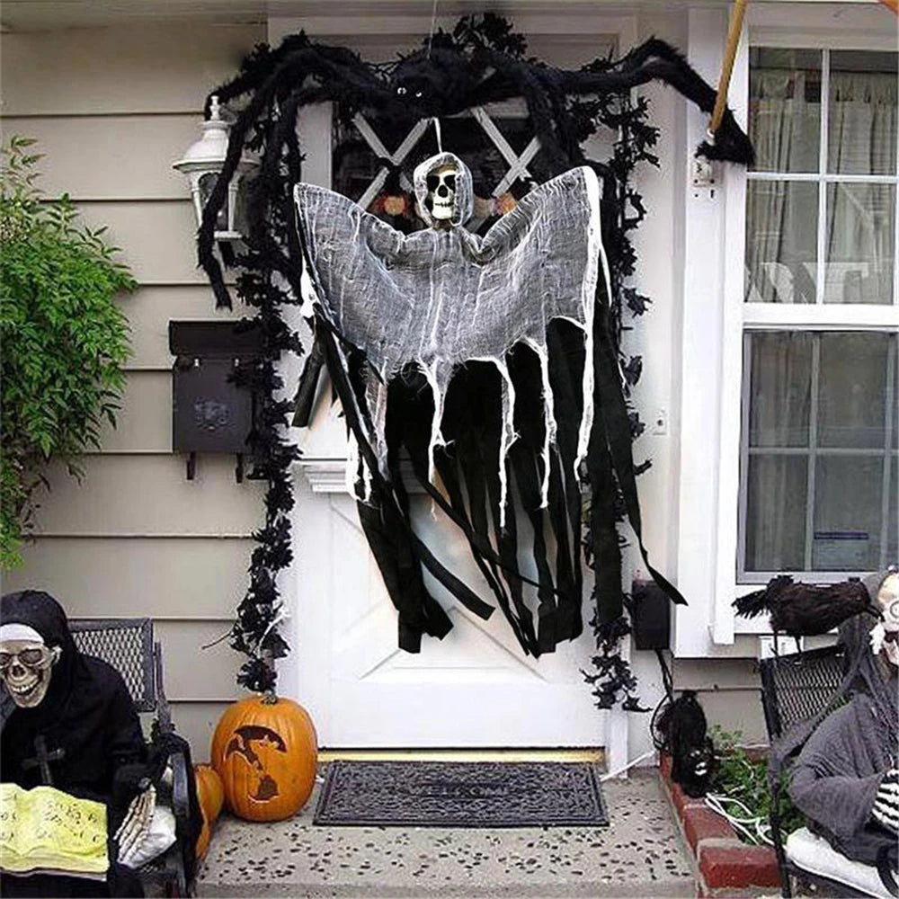 Décoration d'Halloween Faucheuse avec Crâne à Larmes Noires
