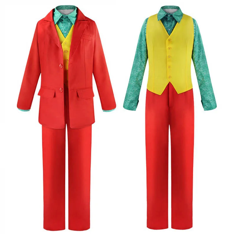 Déguisement de Joker Rouge, Jaune et Turquoise 4 Pièces