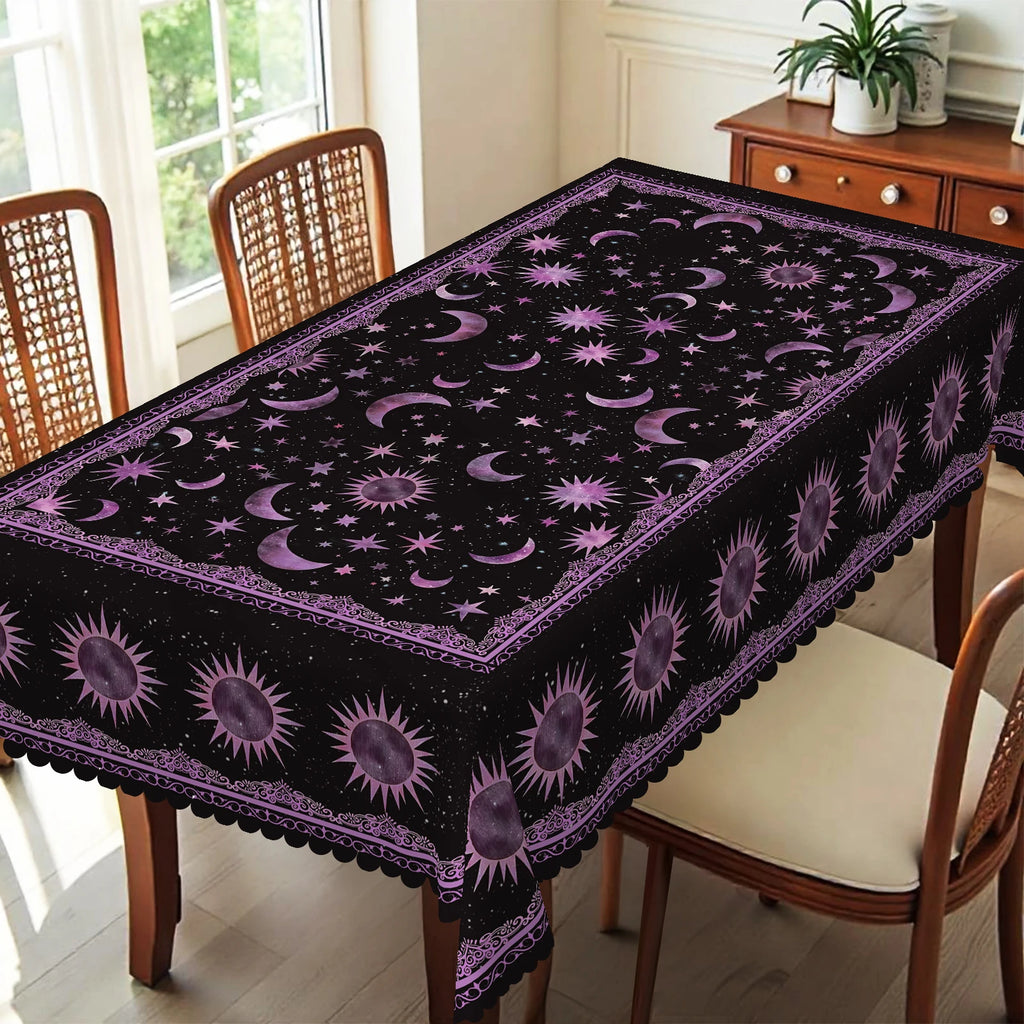 Nappe Ronde Noire Céleste à Bordure Ornée Violette