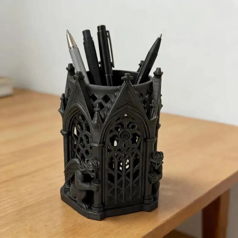 Pot à Crayons Gothique Noir à Gargouilles et Rosace