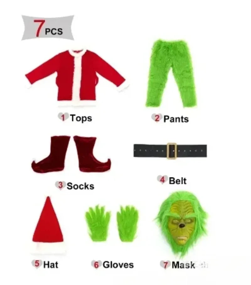 Déguisement Grinch Vert de Noël avec Masque et Habit