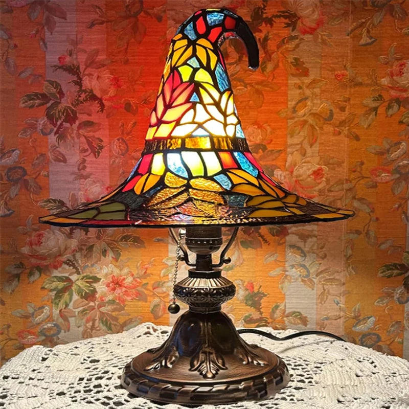 Lampe de Table en Verre Teinté Chapeau de Sorcière