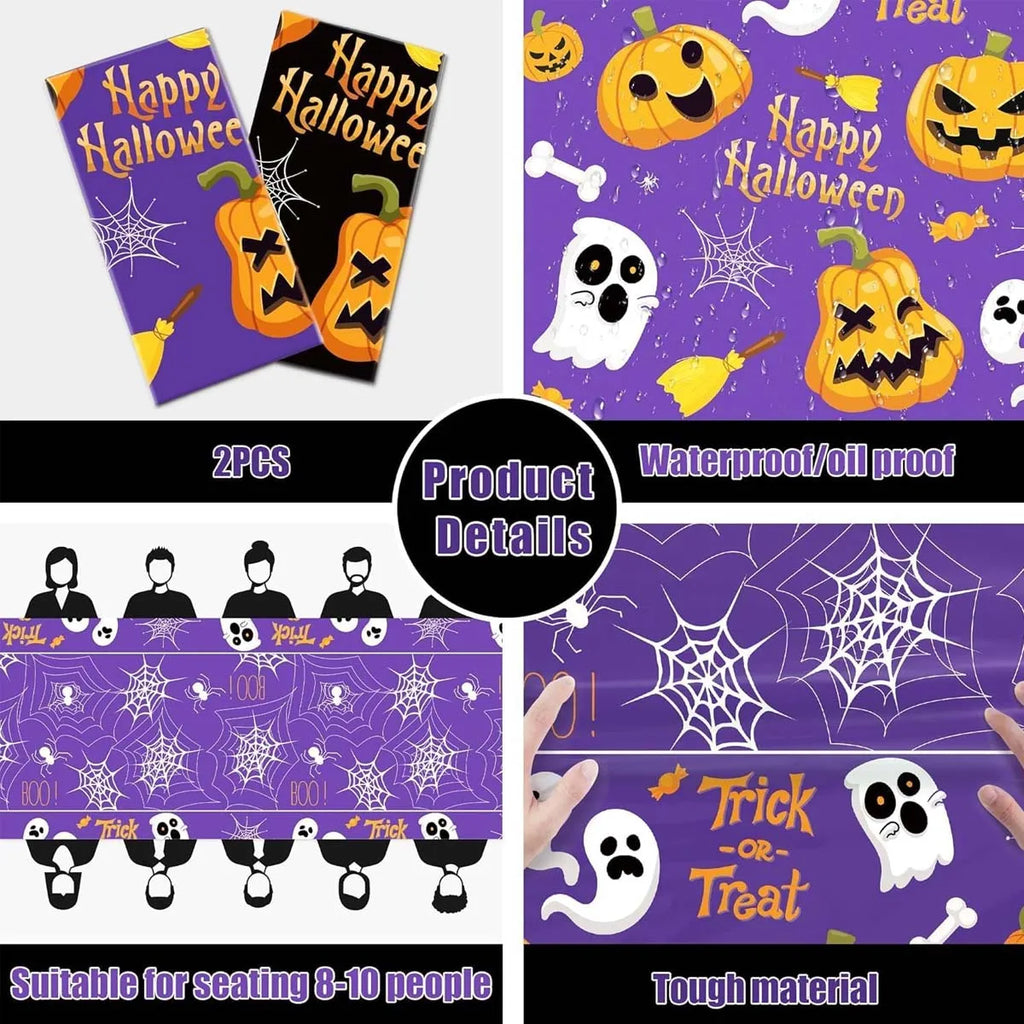 Lot de 2 Nappes Rectangulaires d'Halloween Noire et Violette