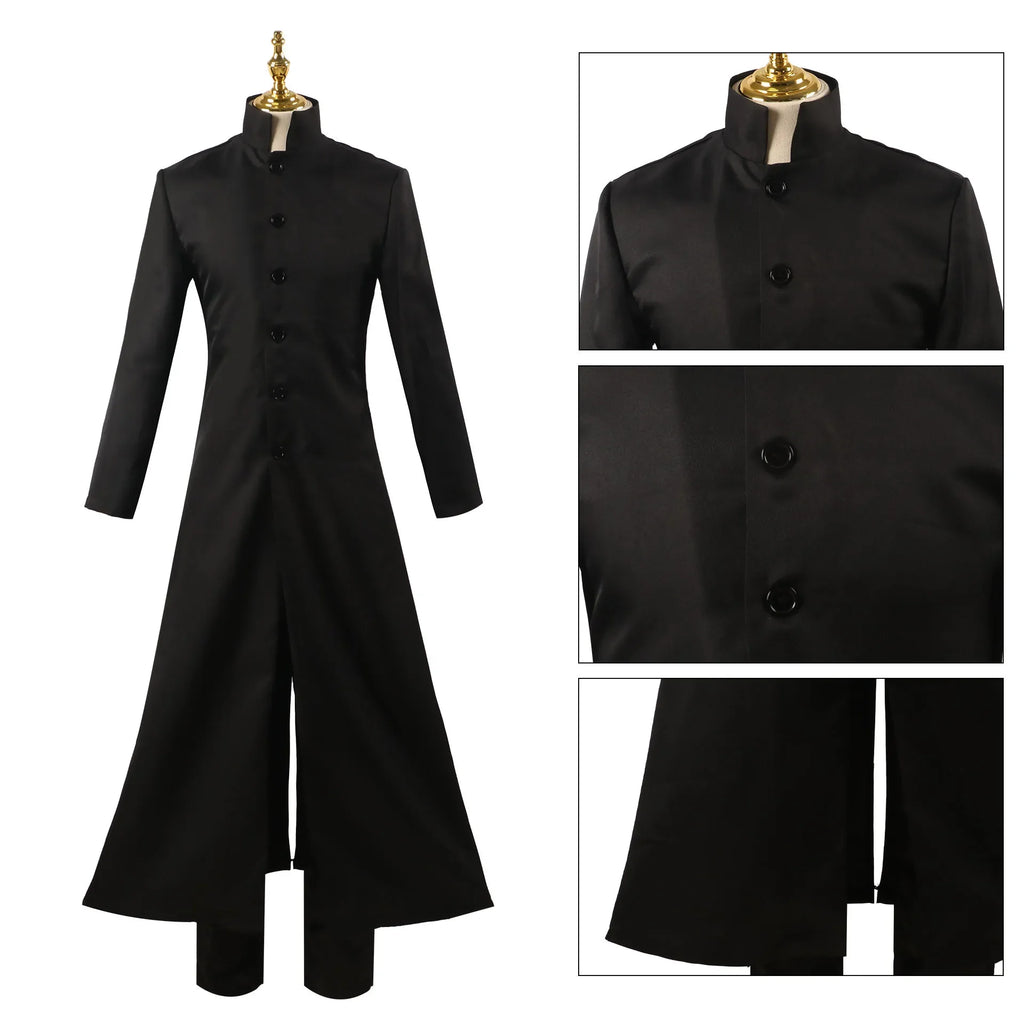 Costume Neo Matrix Noir avec Manteau Long et Lunettes