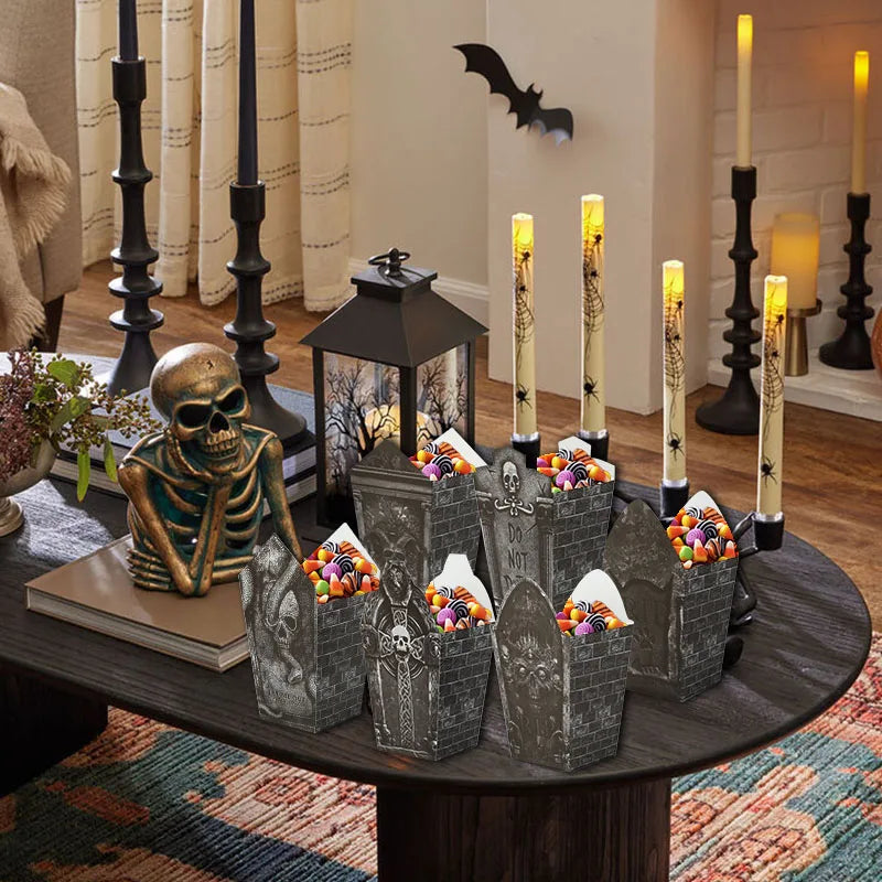 Boîtes à Popcorn d'Halloween Formes Tombes et Crânes