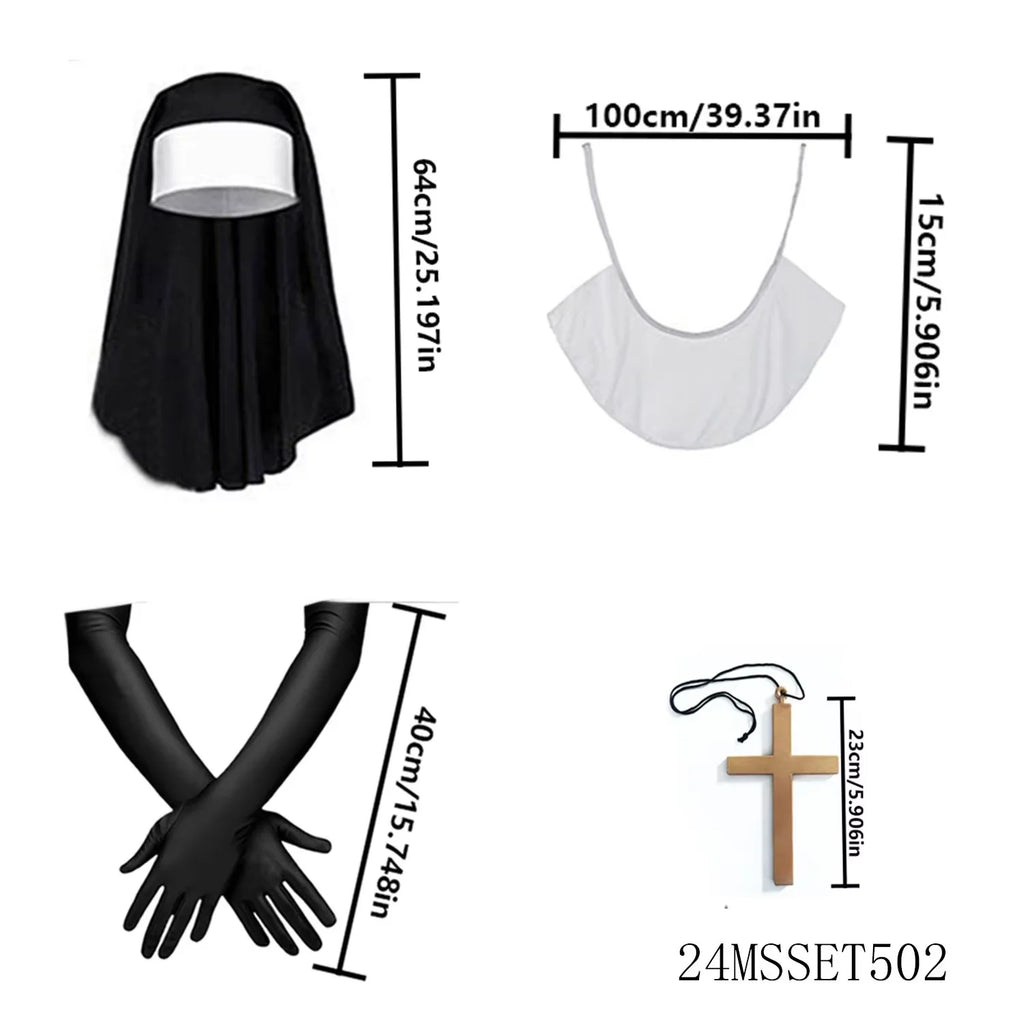 Déguisement de Nonne Sexy Noir à Fentes et Croix