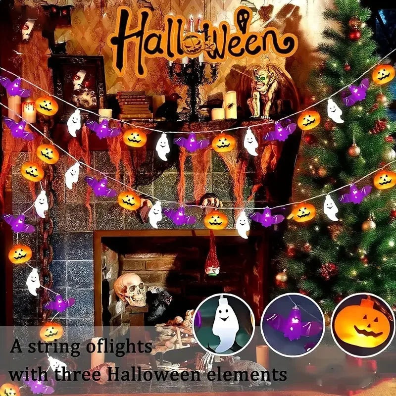 Guirlande Lumineuse d'Halloween Citrouilles, Fantômes et Chauves-Souris