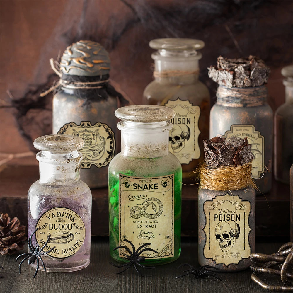 Fioles d'Apothicaire Vintage Halloween à Effet Vieilli