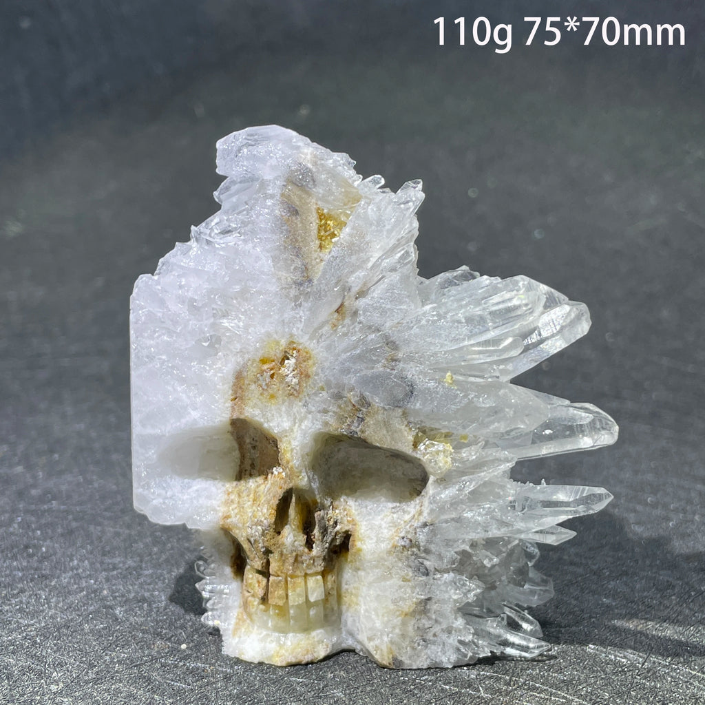 Crâne en Quartz Sculpté et Brut à Cristaux