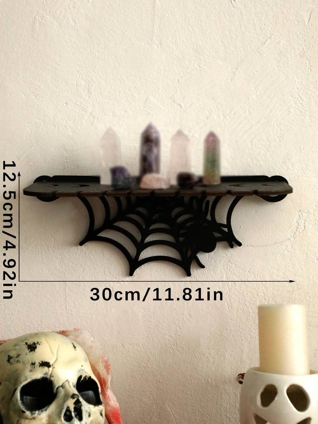 Étagère Murale Gothique en Bois Noir Chauve-Souris