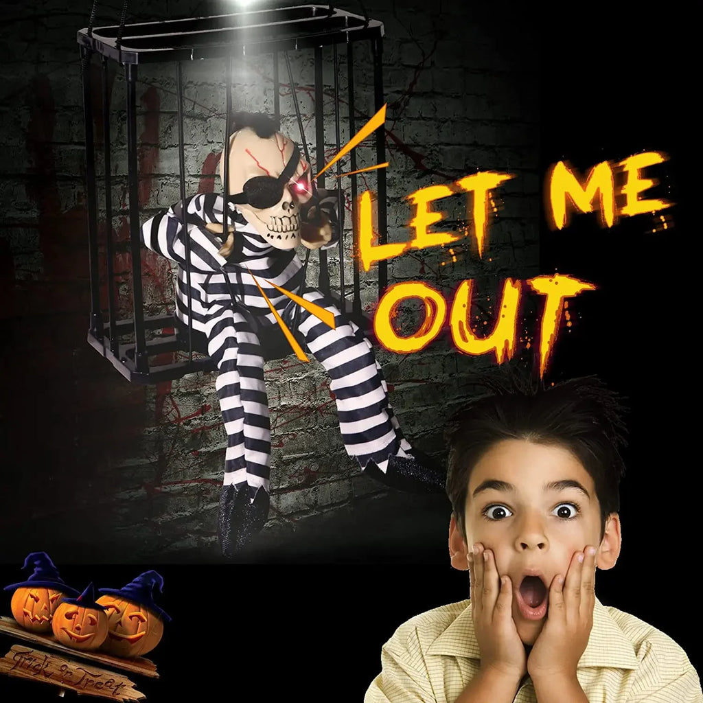 Squelette Prisonnier d'Halloween en Cage Lumineux