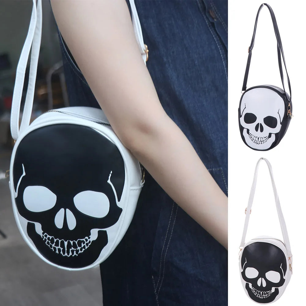 Sac à Bandoulière Rond Tête de Mort Noir et Blanc
