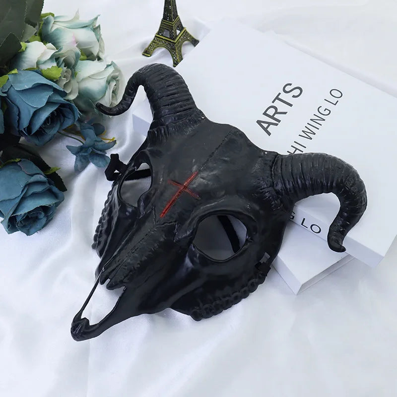 Masque Tête de Mort Cornue Vieillie d'Halloween
