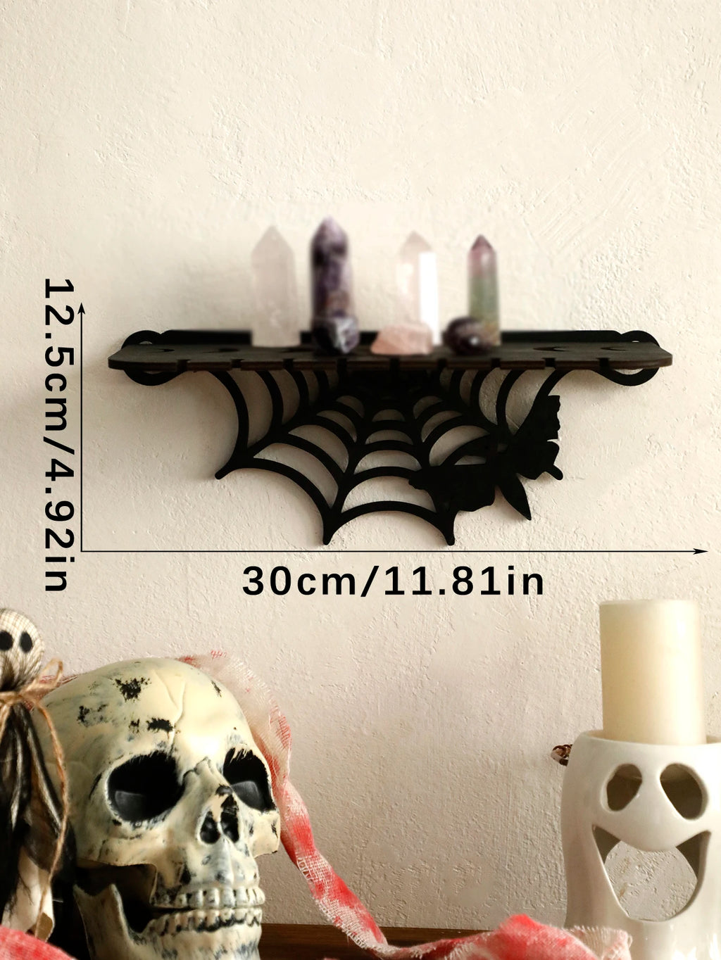 Étagère Murale Gothique en Bois Noir Chauve-Souris