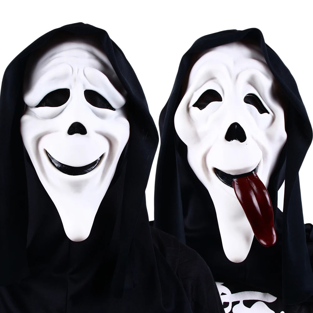 Masque d'Horreur Ghostface Blanc à Capuche Noire