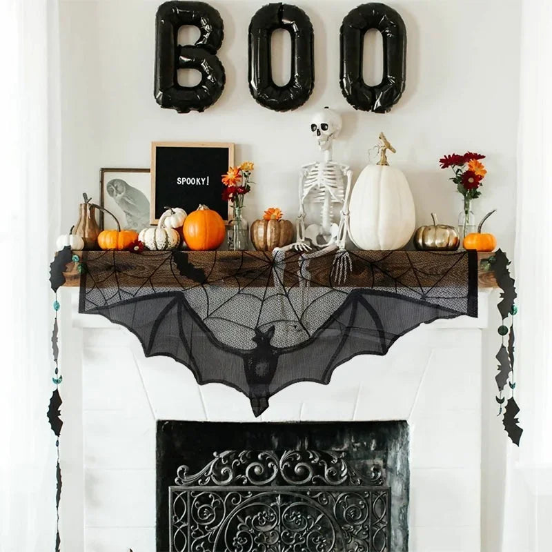 Chemin de Table d'Halloween Toile d'Araignée Chauve-Souris