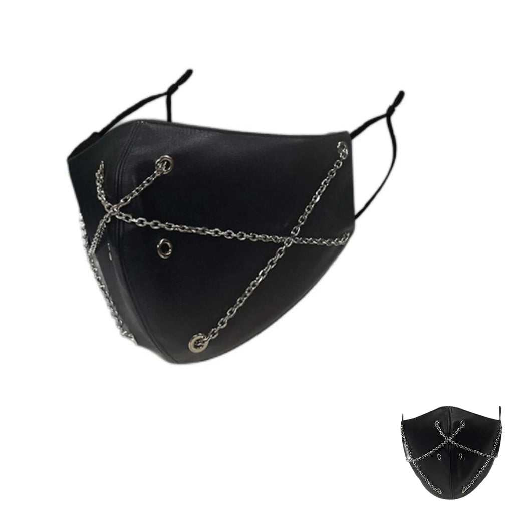 Masque Noir en Faux Cuir à Chaînes Style Gothique