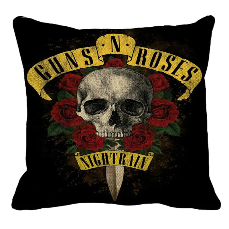 Housse de Coussin Rock Guns N' Roses Crâne et Roses