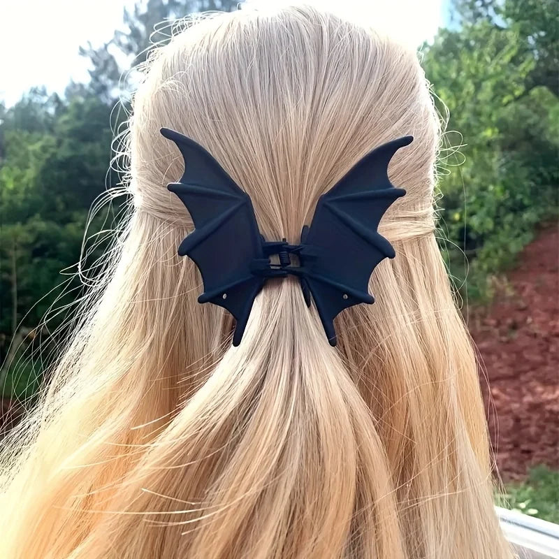 Pince à Cheveux Ailes de Chauve-souris Gothique Noire