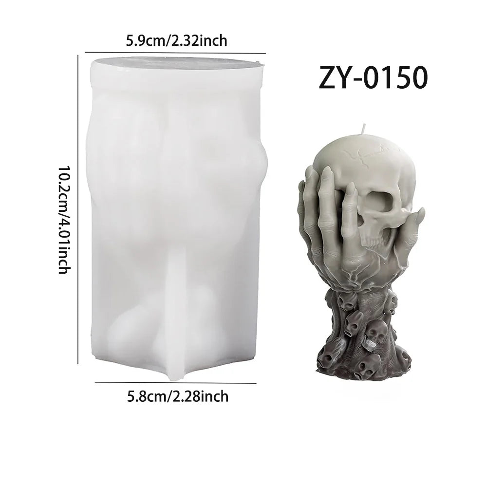 Bougie Décorative Crâne Tenu par une Main et Petits Crânes
