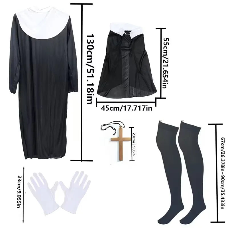 Déguisement de Nonne Sexy Noir à Fentes et Croix