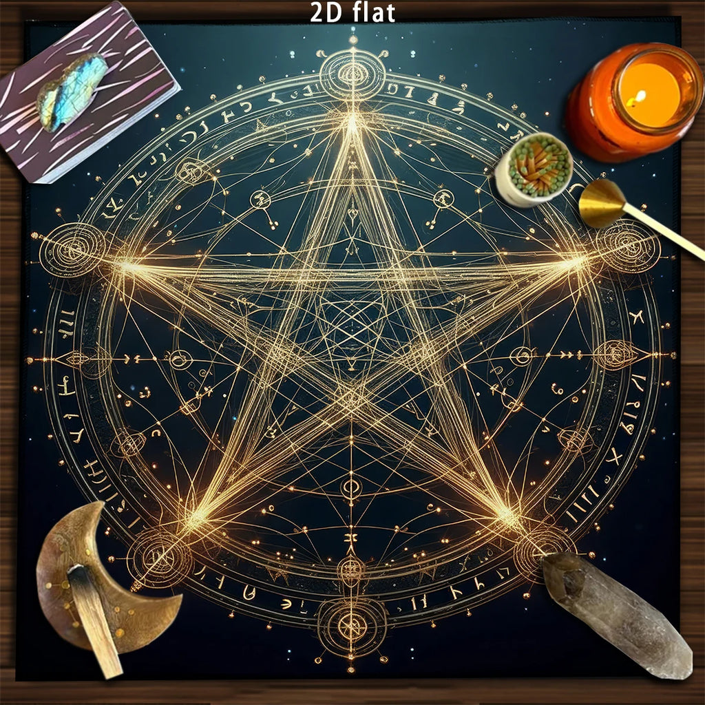 Tapis de Divination Astrologique Noir et Doré