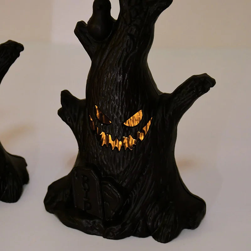 Arbre Lumineux d'Halloween avec Visage Effrayant et LED