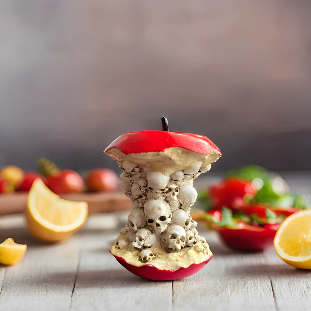 Bougie Crâne en Cœur de Pomme Rouge