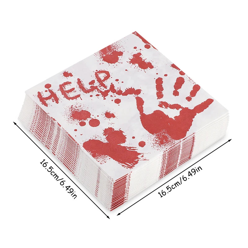Serviettes en Papier Horreur "HELP" et Main Sanglante