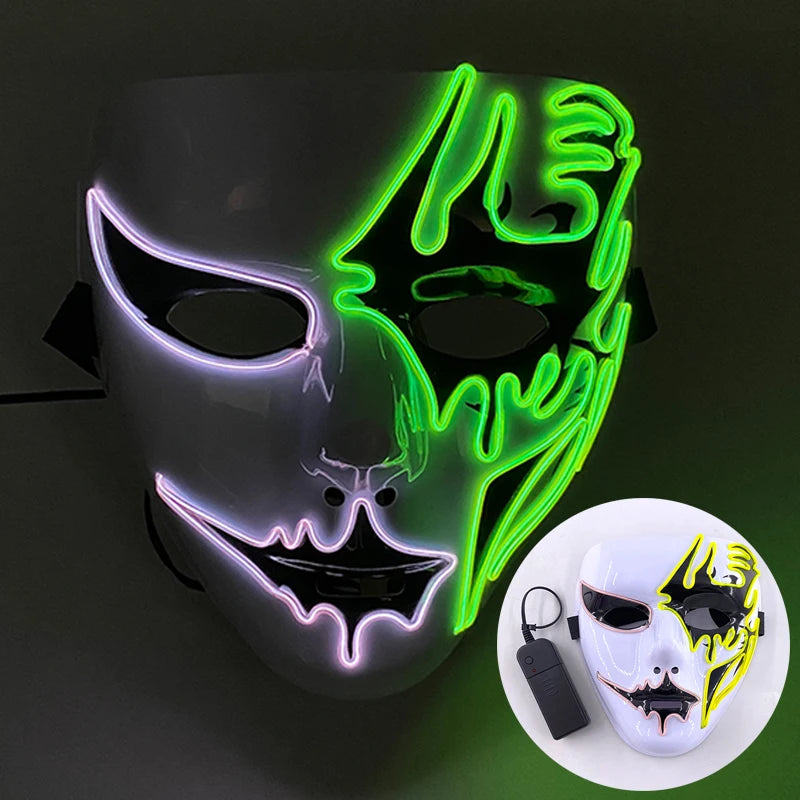 Masque Lumineux Horreur Purge Vert et Jaune Fluo