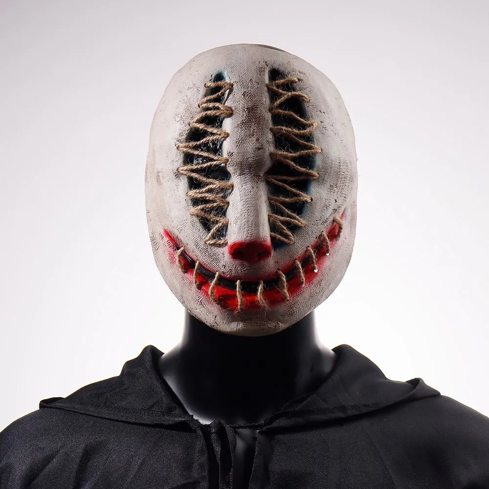 Masque d'Horreur Clown Cousu en Corde Effet Vieilli