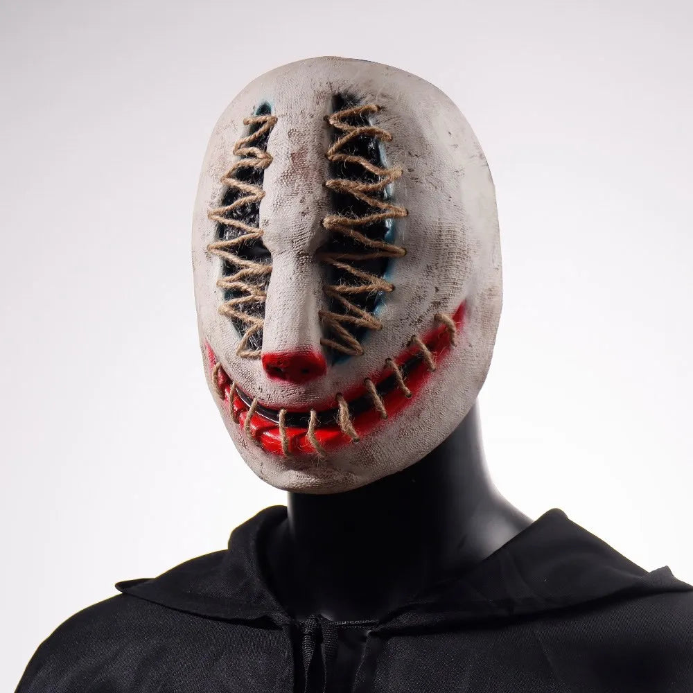 Masque d'Horreur Clown Cousu en Corde Effet Vieilli