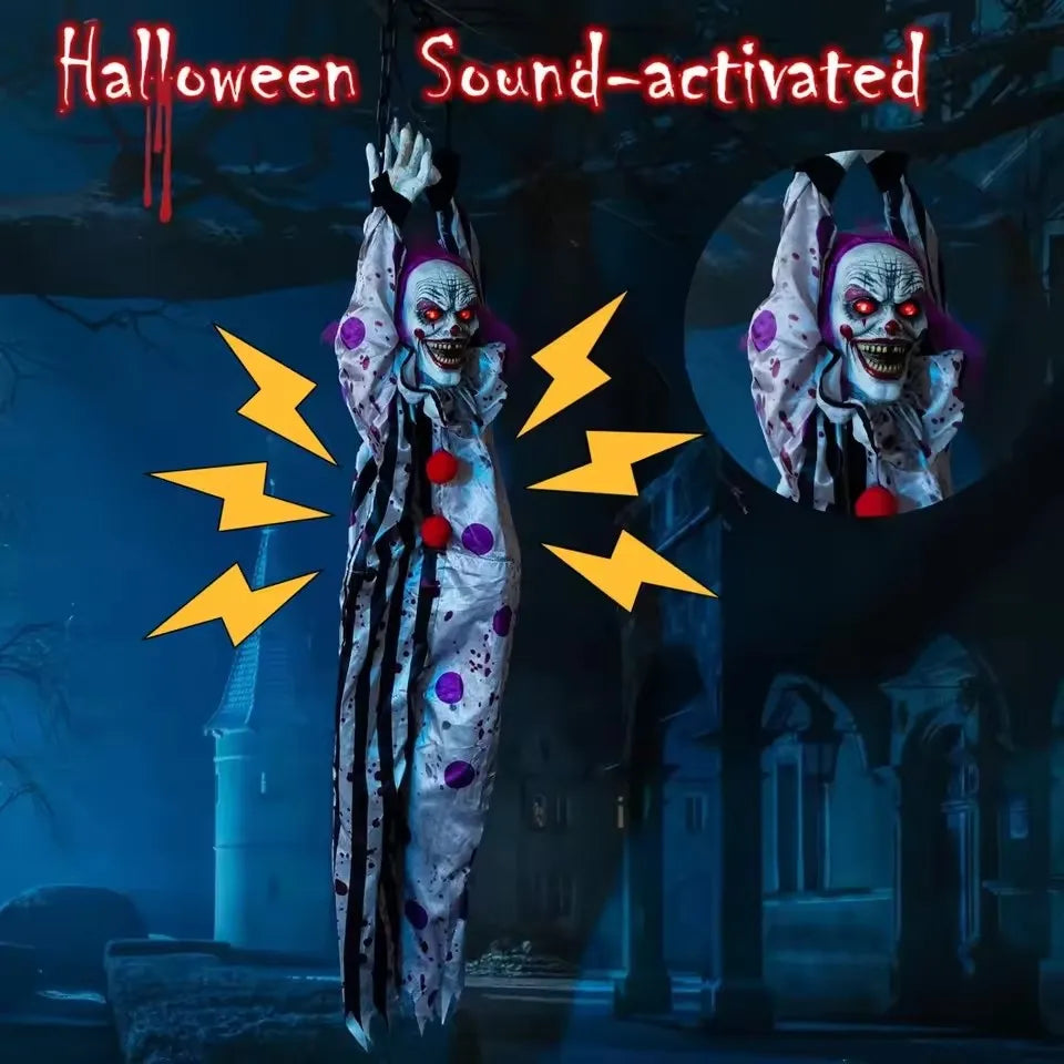 Clown Halloween Horrible Suspendu Sonore à Yeux Rouges