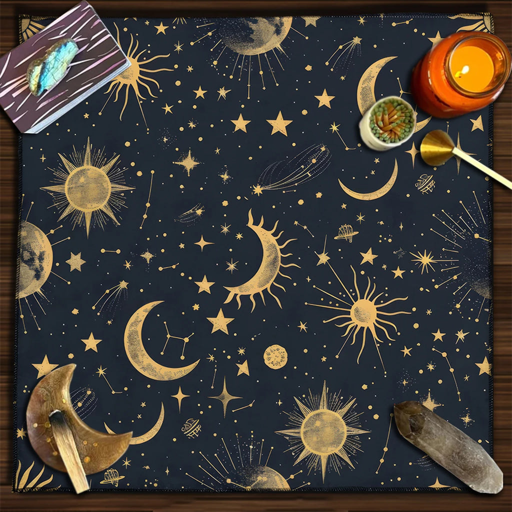 Tapis de Divination Astrologique Noir et Doré