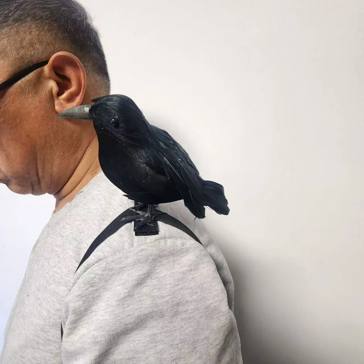 Corbeau Noir Réaliste à Bec Ouvert pour Épaule
