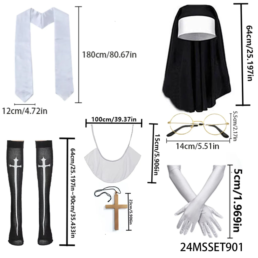 Déguisement de Nonne Sexy Noir à Fentes et Croix