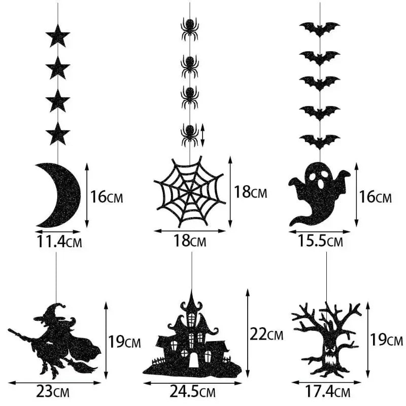 Décorations Suspendues d'Halloween à Paillettes Noires