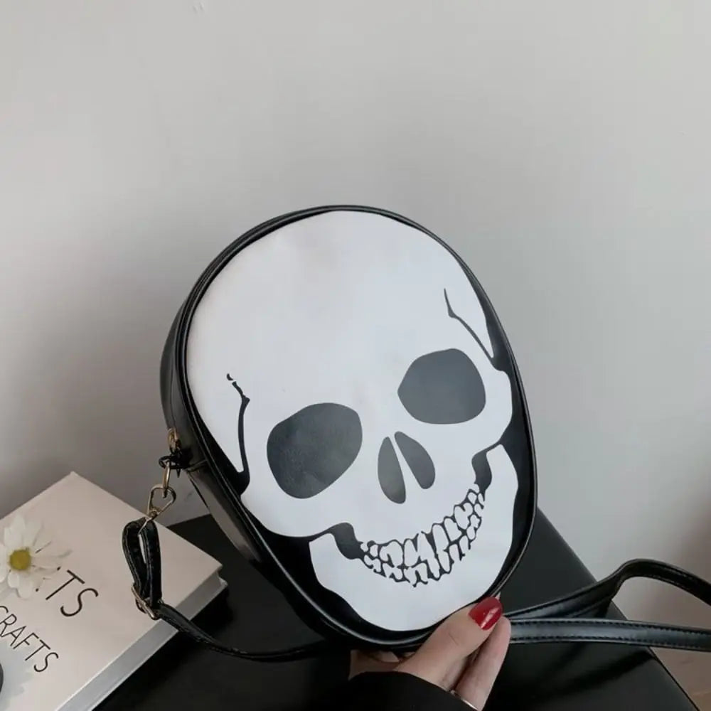 Sac à Bandoulière Rond Tête de Mort Noir et Blanc
