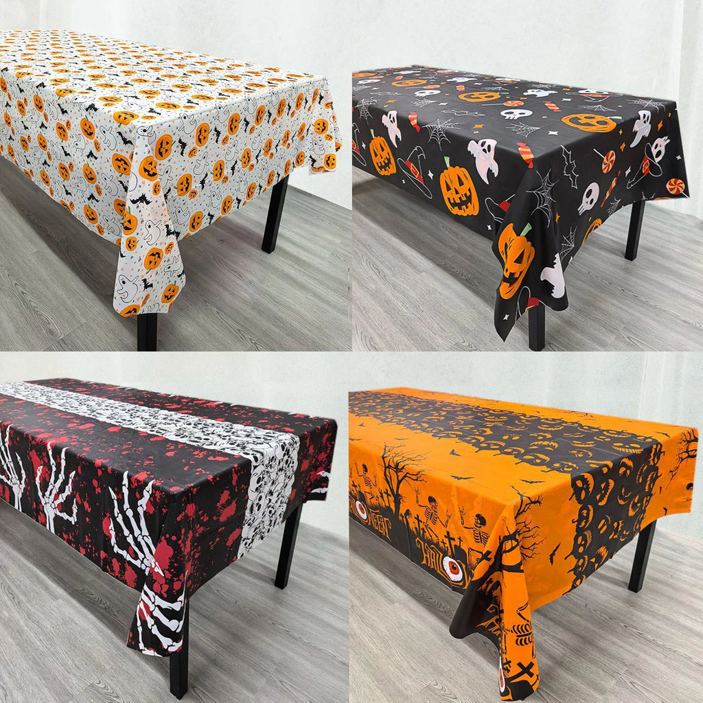 Nappe d'Halloween en Plastique Blanc Citrouilles Fantômes