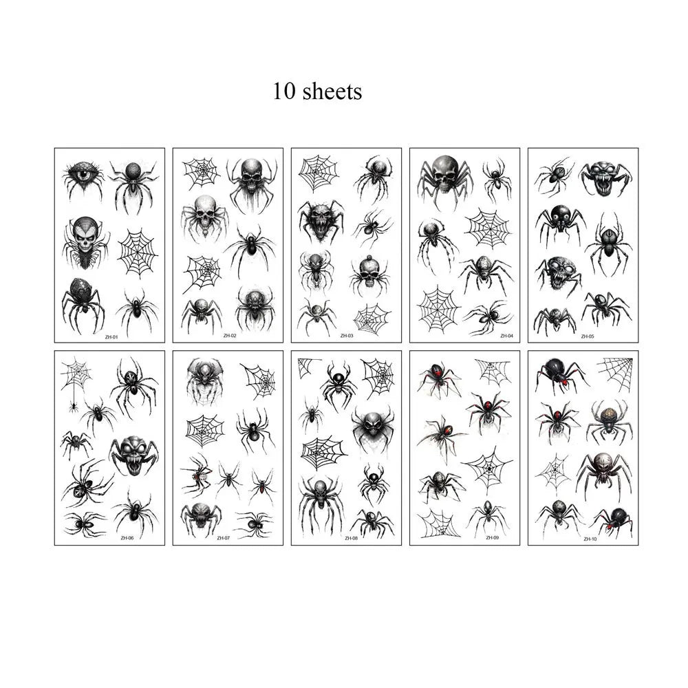 Tatouages Éphémères Araignées Noires et Toiles Effrayantes