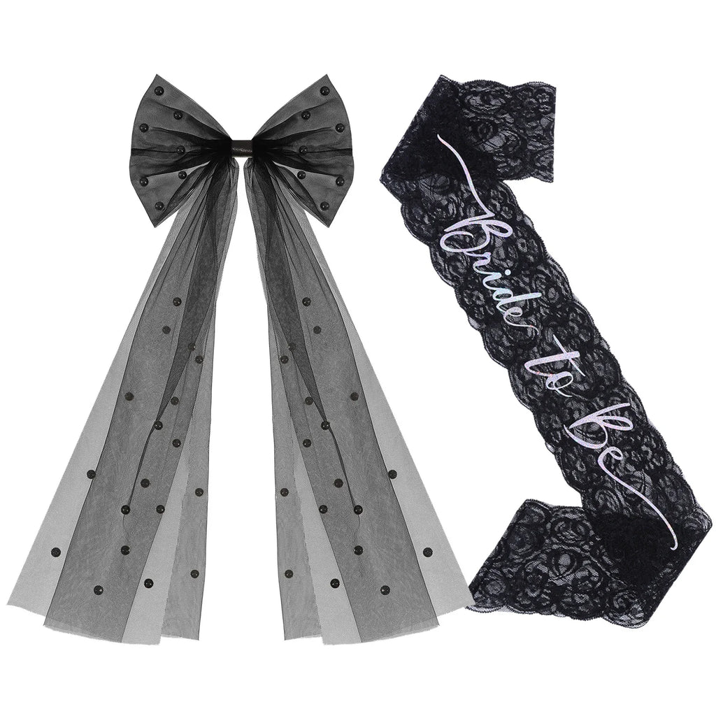 Kit de Mariée Gothique Noir Voile Tiare et Écharpes