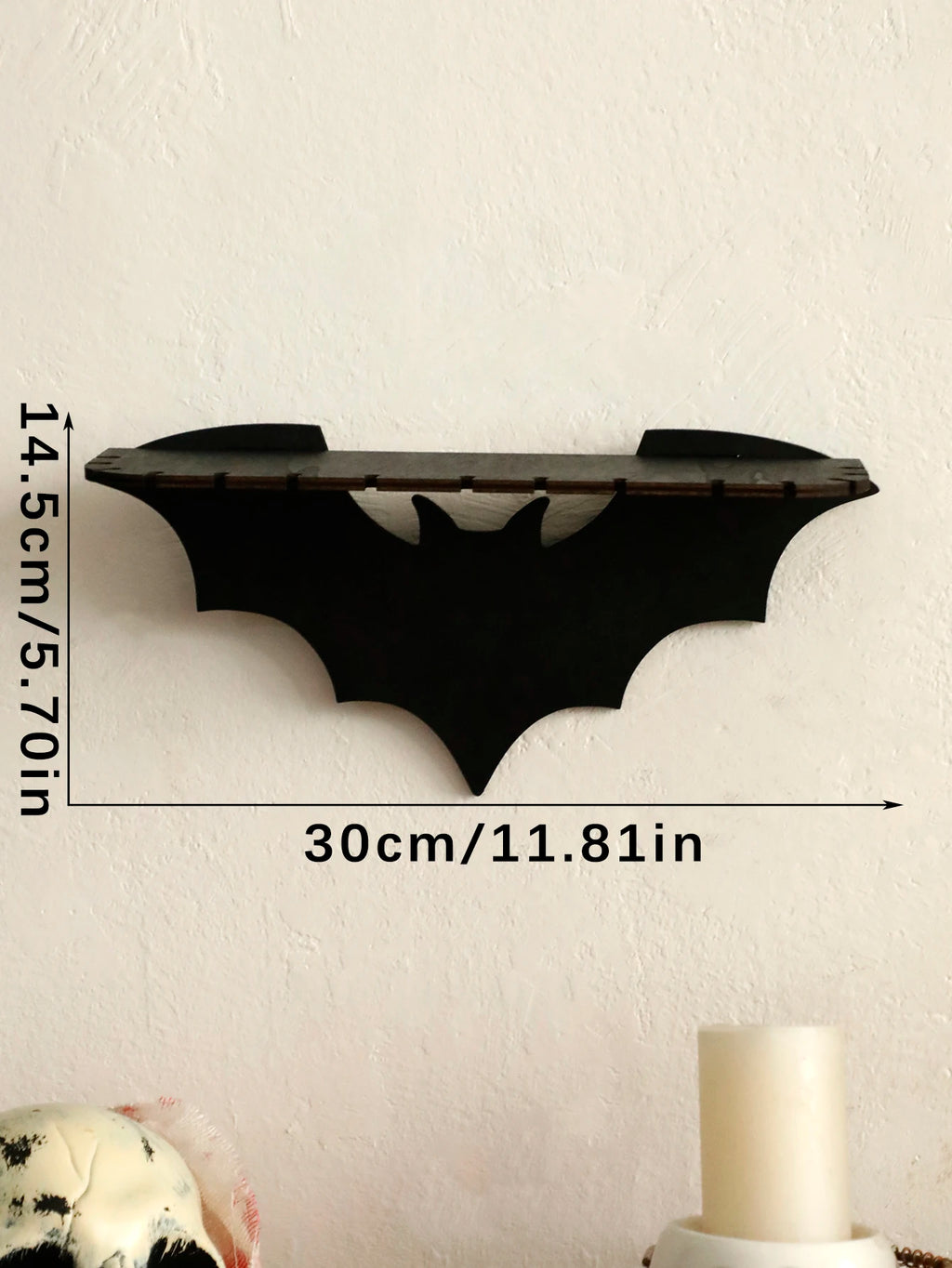 Étagère Murale Gothique en Bois Noir Chauve-Souris